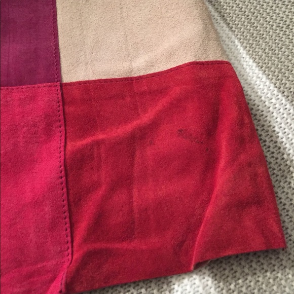 Vintage EXPRESS Suede pink color block mini skirt - Picture 5 of 9